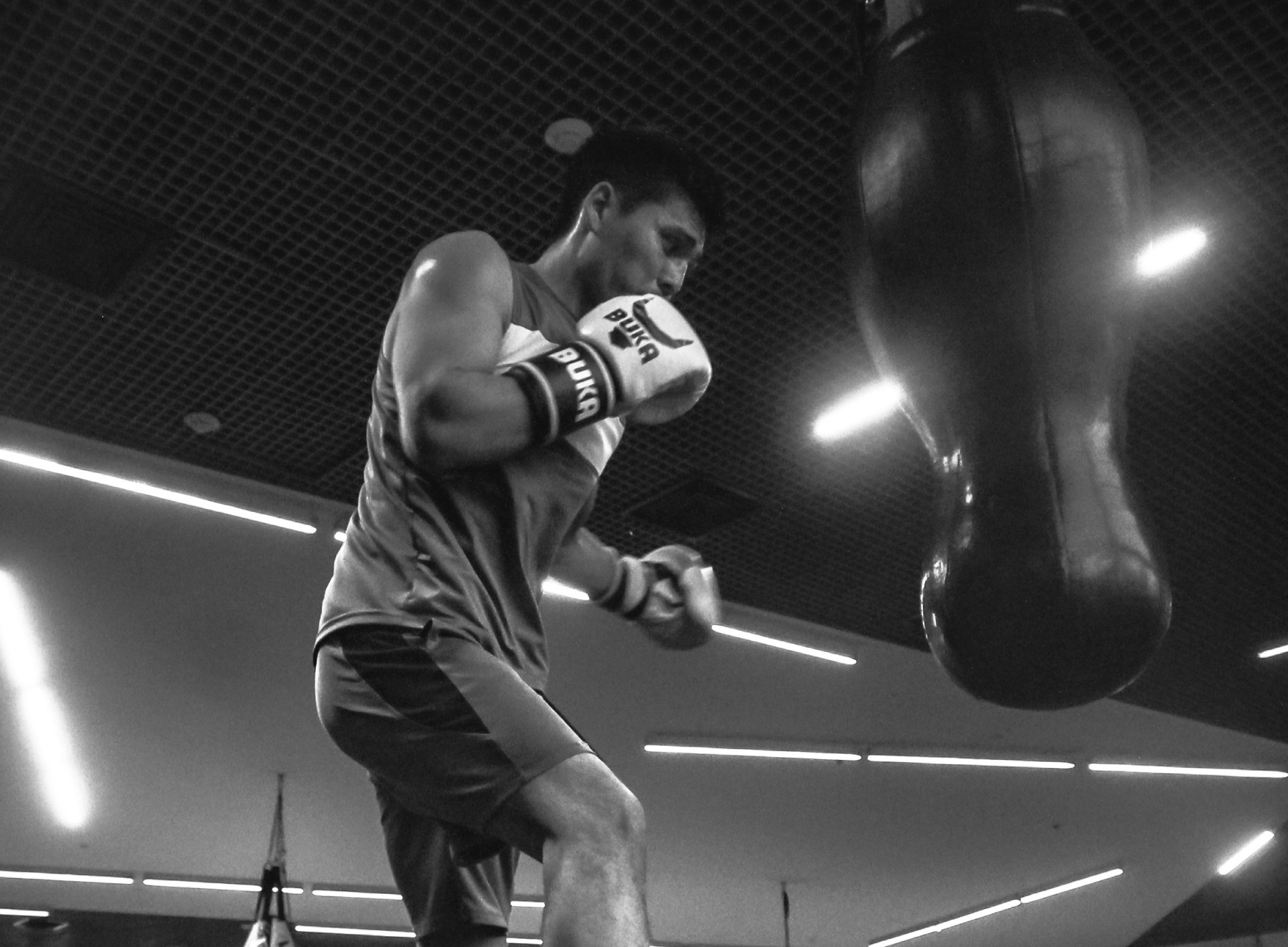 a manpractice on a boxingbag